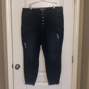 Candice, dark wash, high rise, button fly, skinny Kancan jeans in 3x